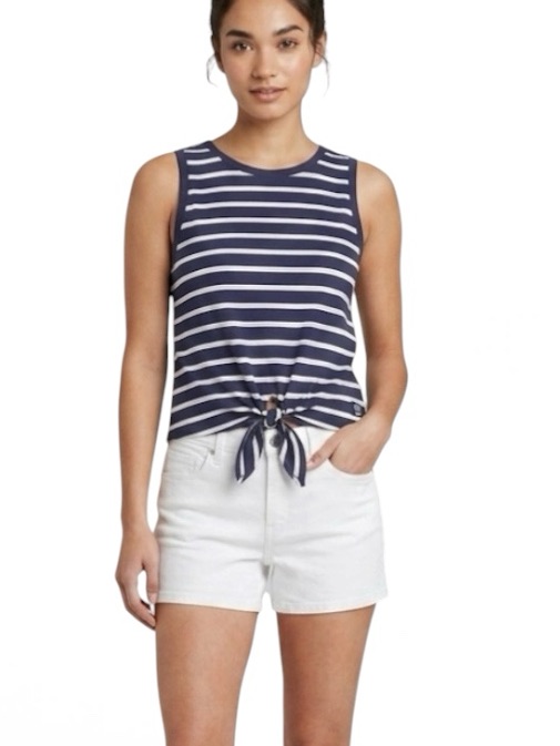 Aerie Real Soft Navy Blue White Striped Crop Knot Tank Top Sporty Preppy